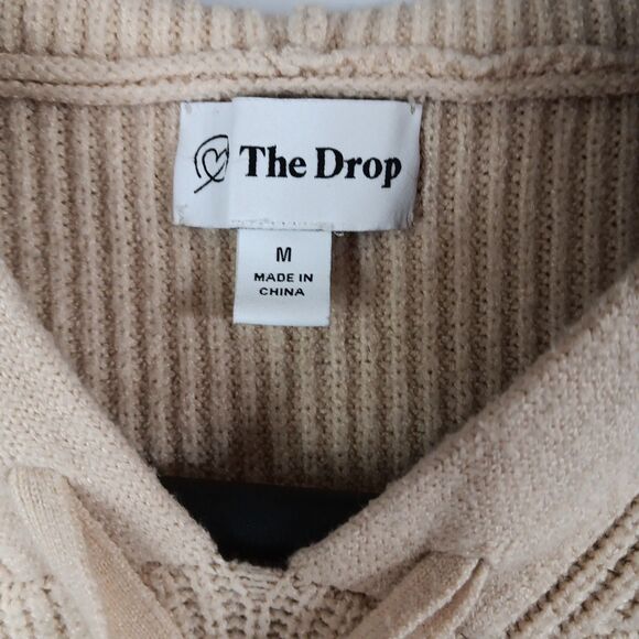 The Drop Sweater Dress Women's Size Medium Tan Hooded Slits Both Sides - Picture 2 of 7